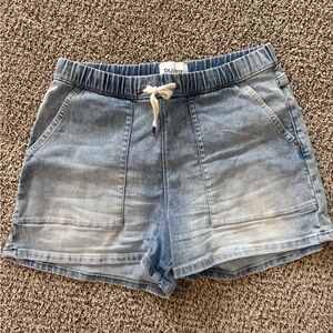 Blue Jean Shorts with Elastic Waistband and Cuffed Hem